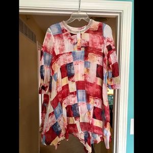 Patterned Dress with Embellished Neckline